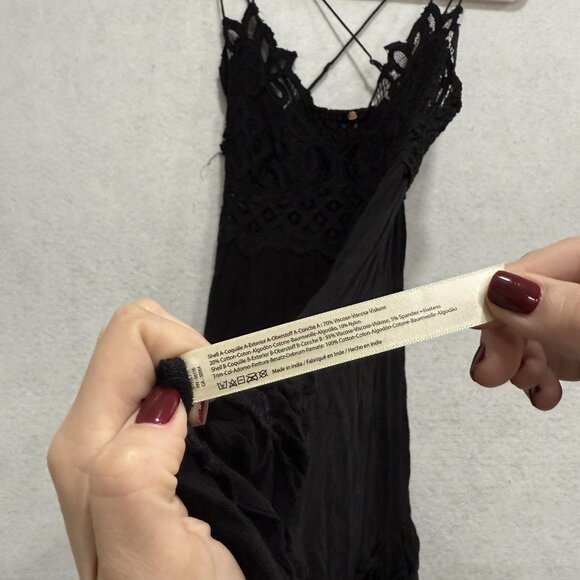 Free People FP One Dress Womens Small Black Lace Crochet Slip Boho Ruffle Hem - Picture 6 of 8